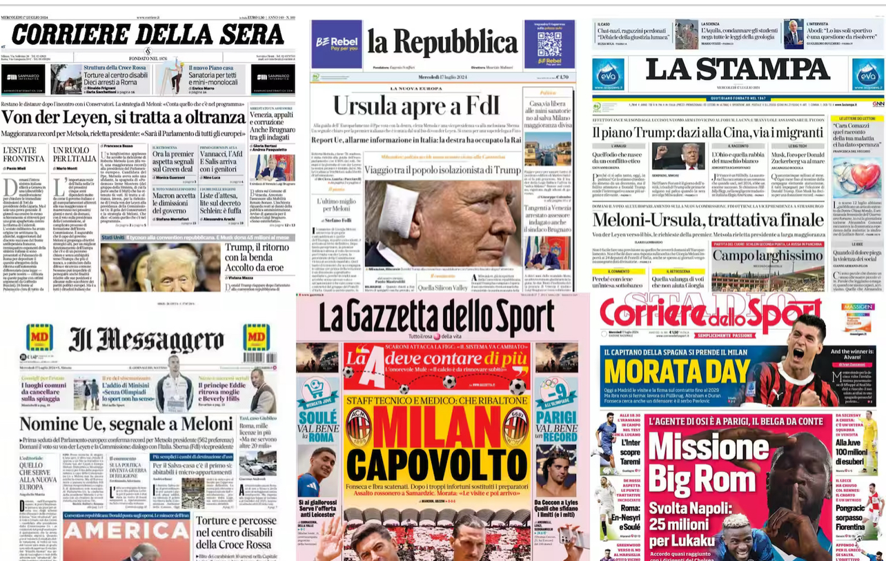 Le prime pagine dei quotidiani di oggi 17 luglio